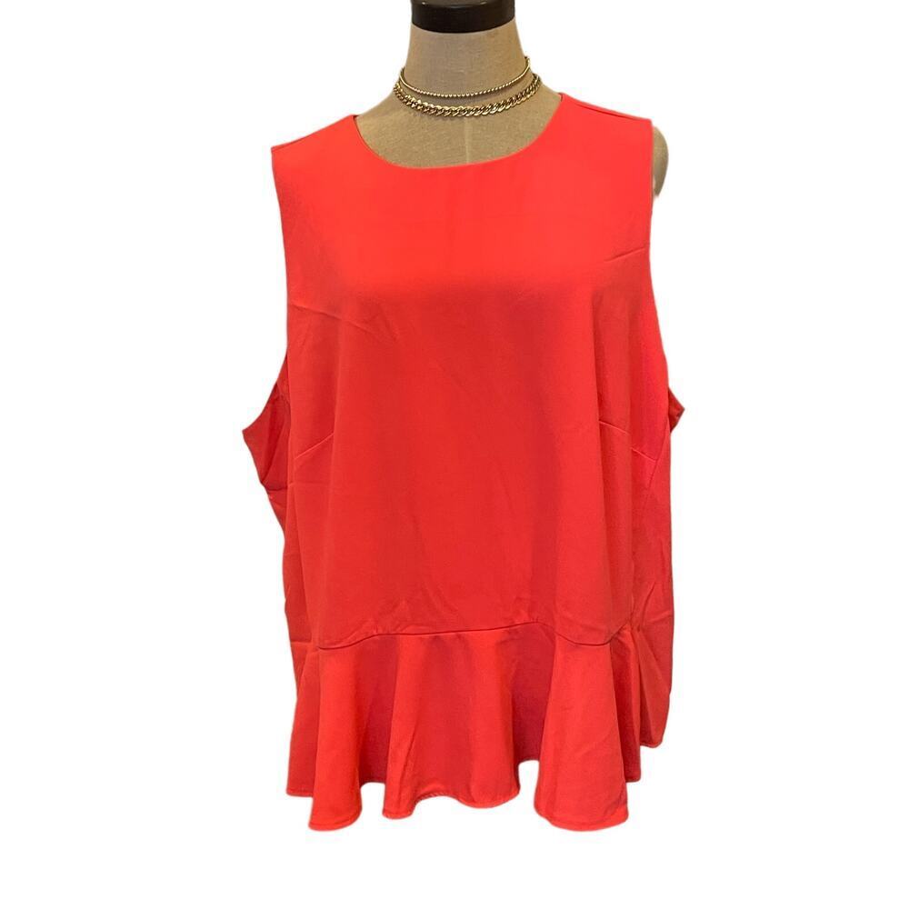 BELLE + SKY Coral Ruffle Bottom Zip Back Tank Top Shirt 2XL Tomato Girl Summer